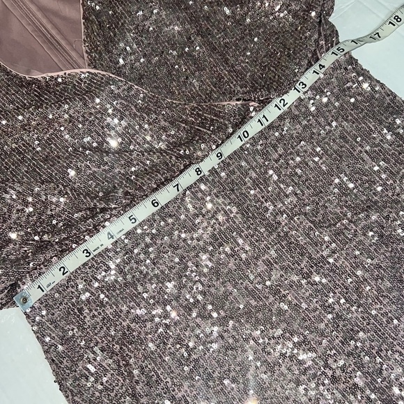 Eliza J Rose Gold Mauve Sequin Dress Faux Wrap Stretch waist sz 10 - Picture 7 of 10